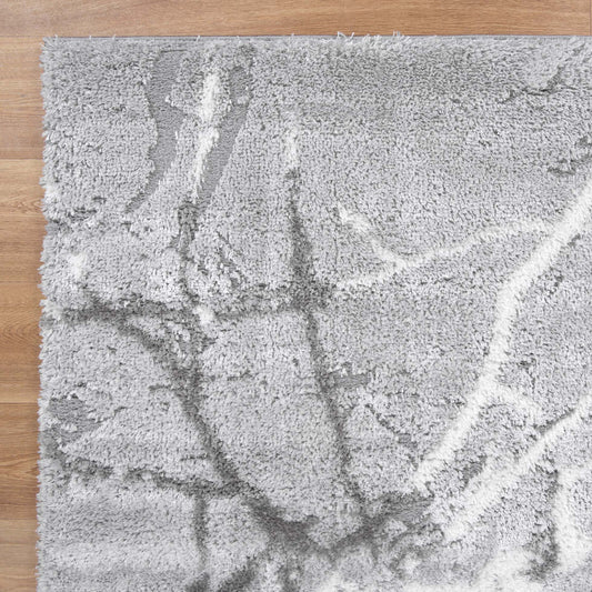 Tender Abstract Silver Shag Rug