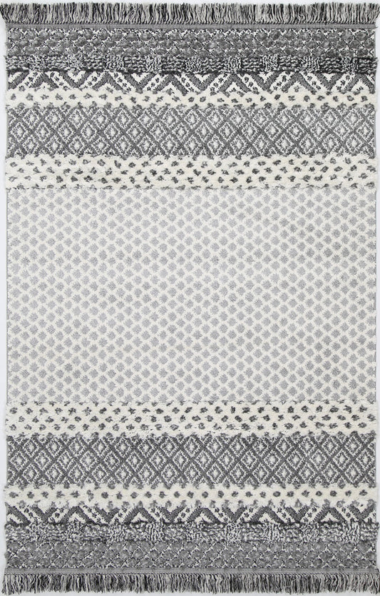 Kaza Tribal Edge Cream Anthracite Rug