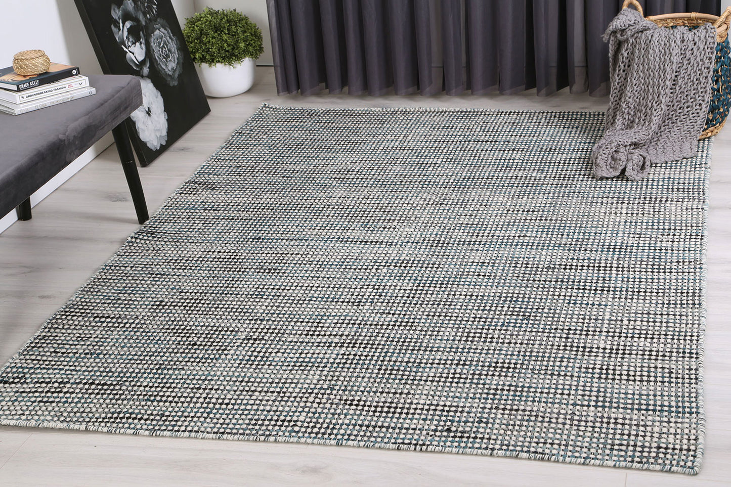 Nordic Teal Reversible Wool Rug