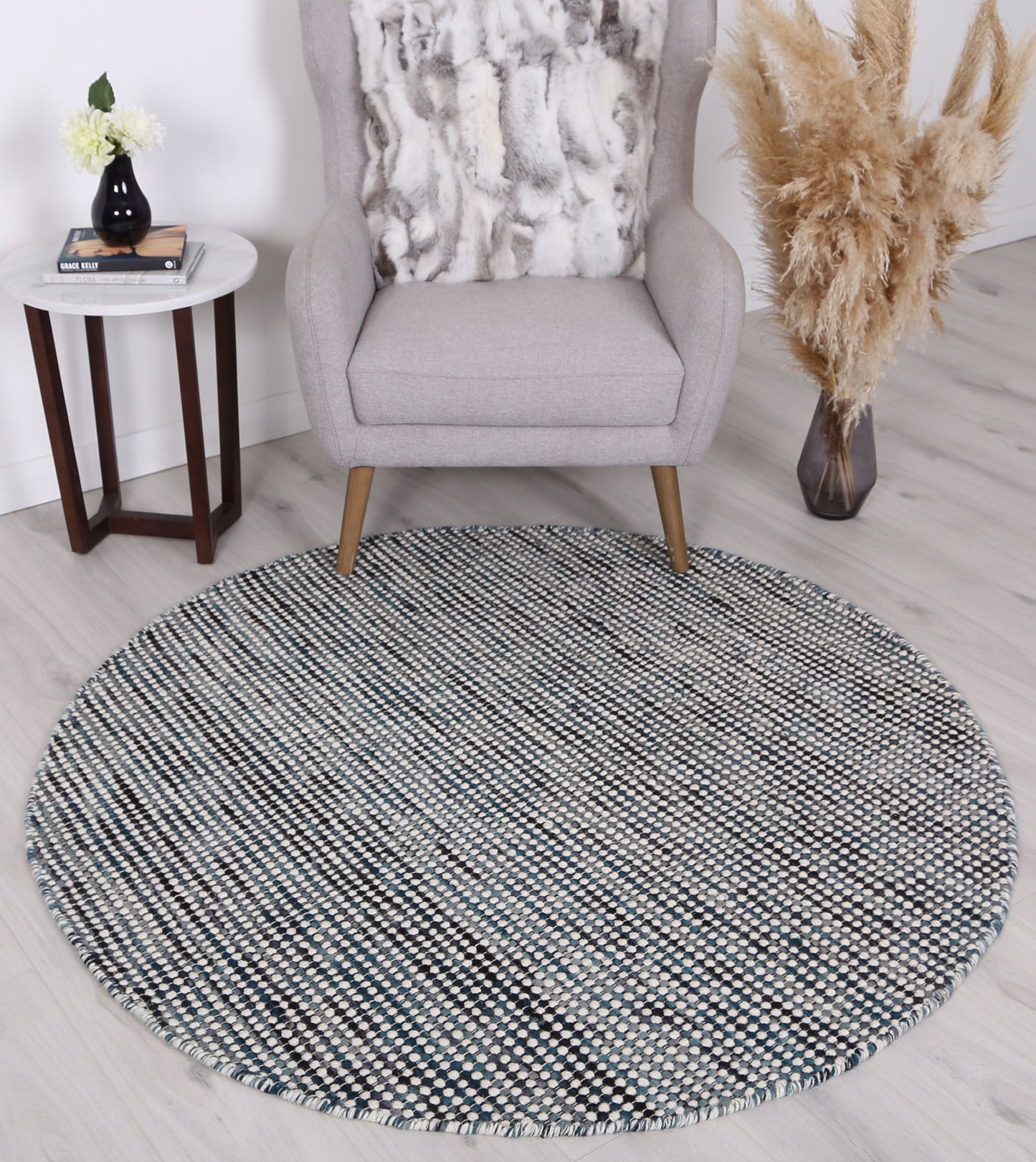 Nordic Teal Reversible Wool Round Rug