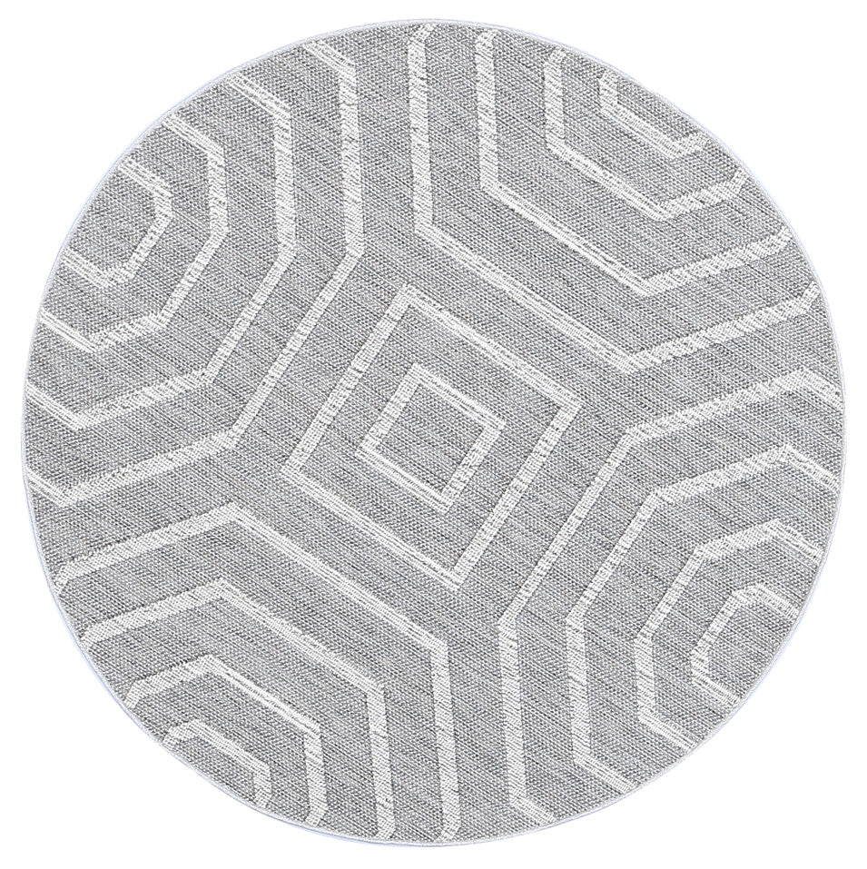 Vanuatu Devesi Grey Geometric Round Flatweave Rug