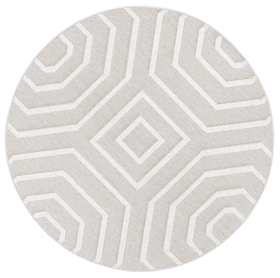 Vanuatu Lui Beige Geometric Round Flatweave Rug